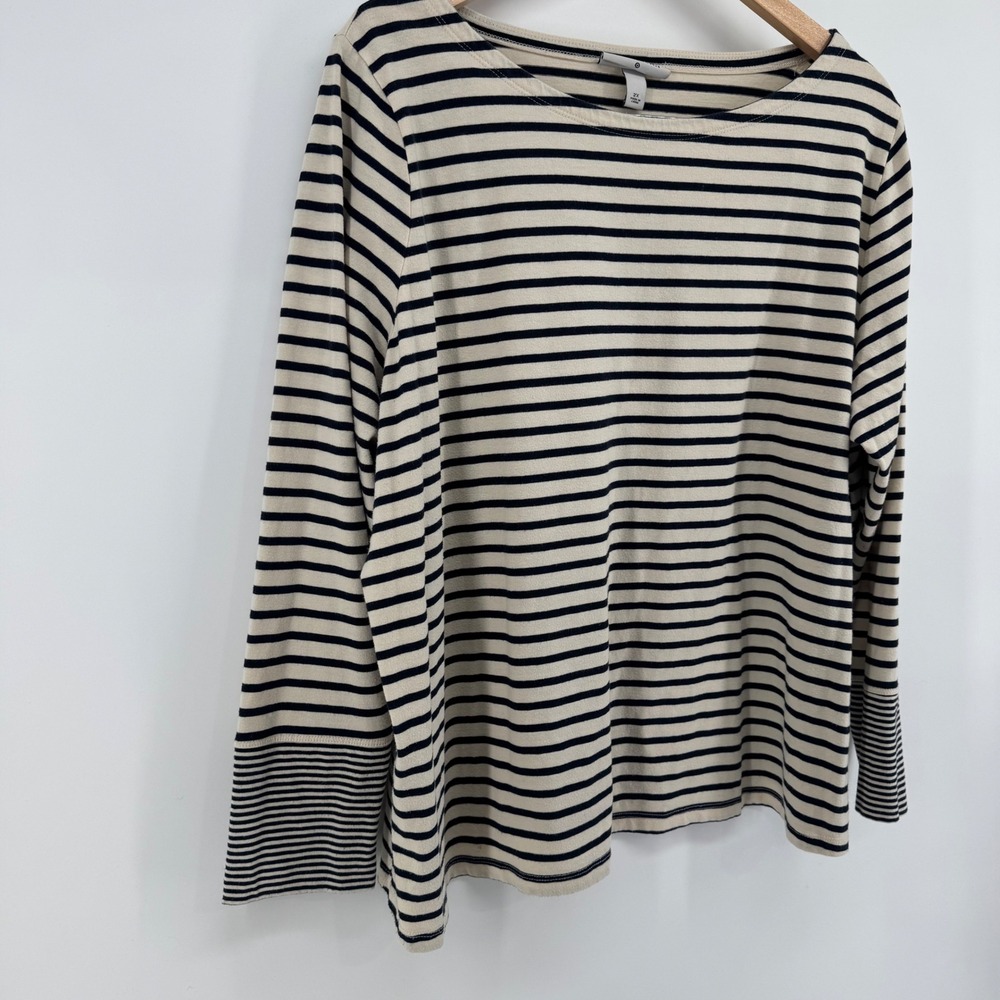 Nili Lotan Boat Neck Striped Top 2X Navy Cream Nautical Coastal Breton Preppy - Picture 3 of 10